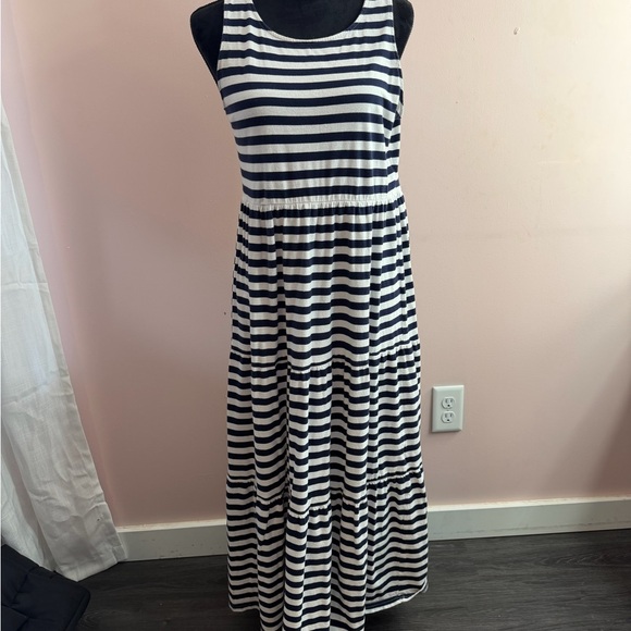 J. Crew Dresses & Skirts - J.Crew Navy White Stripe Sleeveless Maxi Dress Tiered Medium